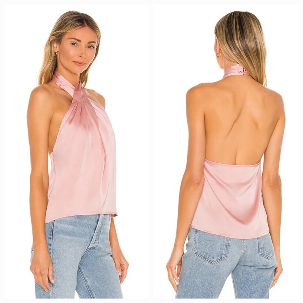 superdown Blush Pink Satin Halter Backless Top